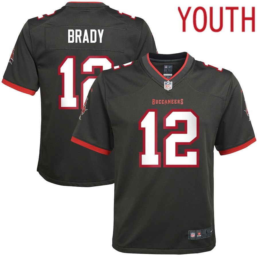 Youth Tampa Bay Buccaneers #12 Tom Brady Nike Pewter Alternate Game NFL Jersey->customized nfl jersey->Custom Jersey